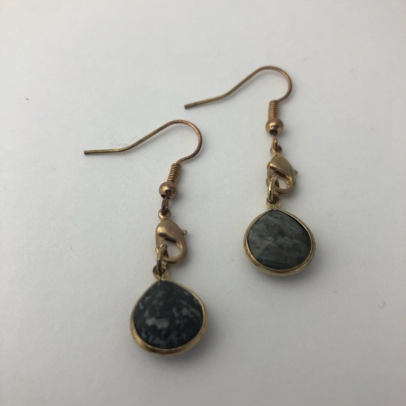 Uniquely Intriguing Black and Grey Matte Jasper Earrings - Vintage Handmade - Picture 2 of 4